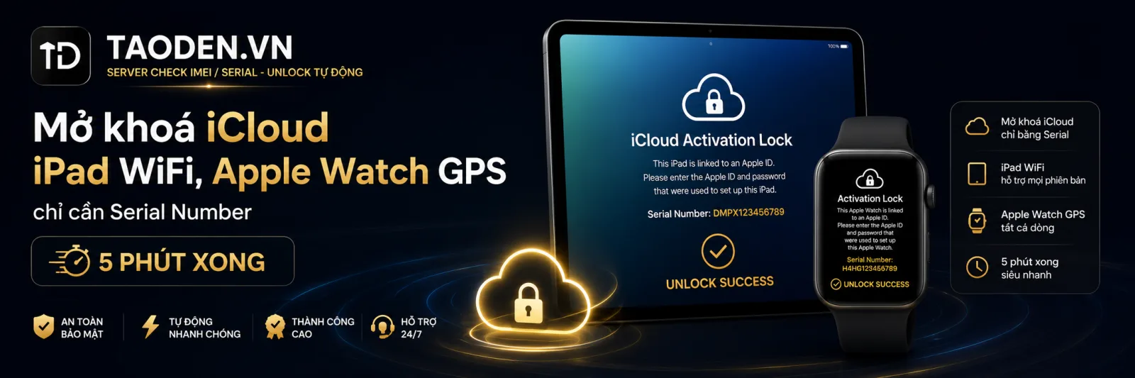 Mở khoá iCloud iPad Wifi Apple Watch GPS