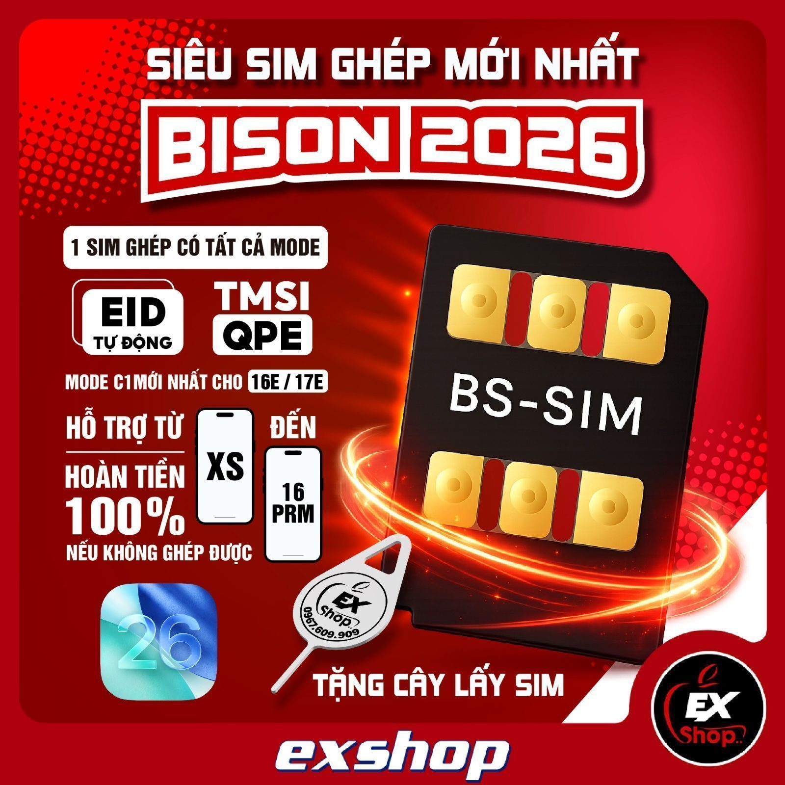Sim ghép Bison Auto EXSHOP - Full Mode TMSI/QPE/EID - Không văng Active - Fix full lỗi